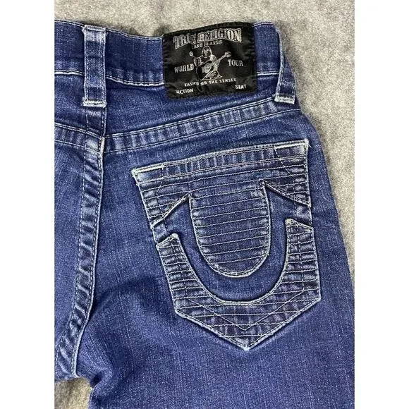 True Religion Jeans Mens Size 31 Moto Slim Blue Distressed